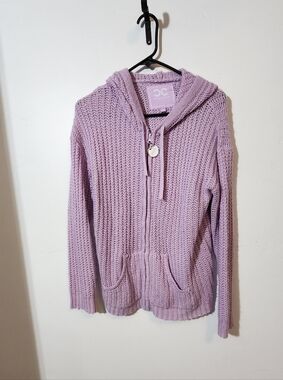 Light Purple Knit Zip Hoodie Cardigan Sweater